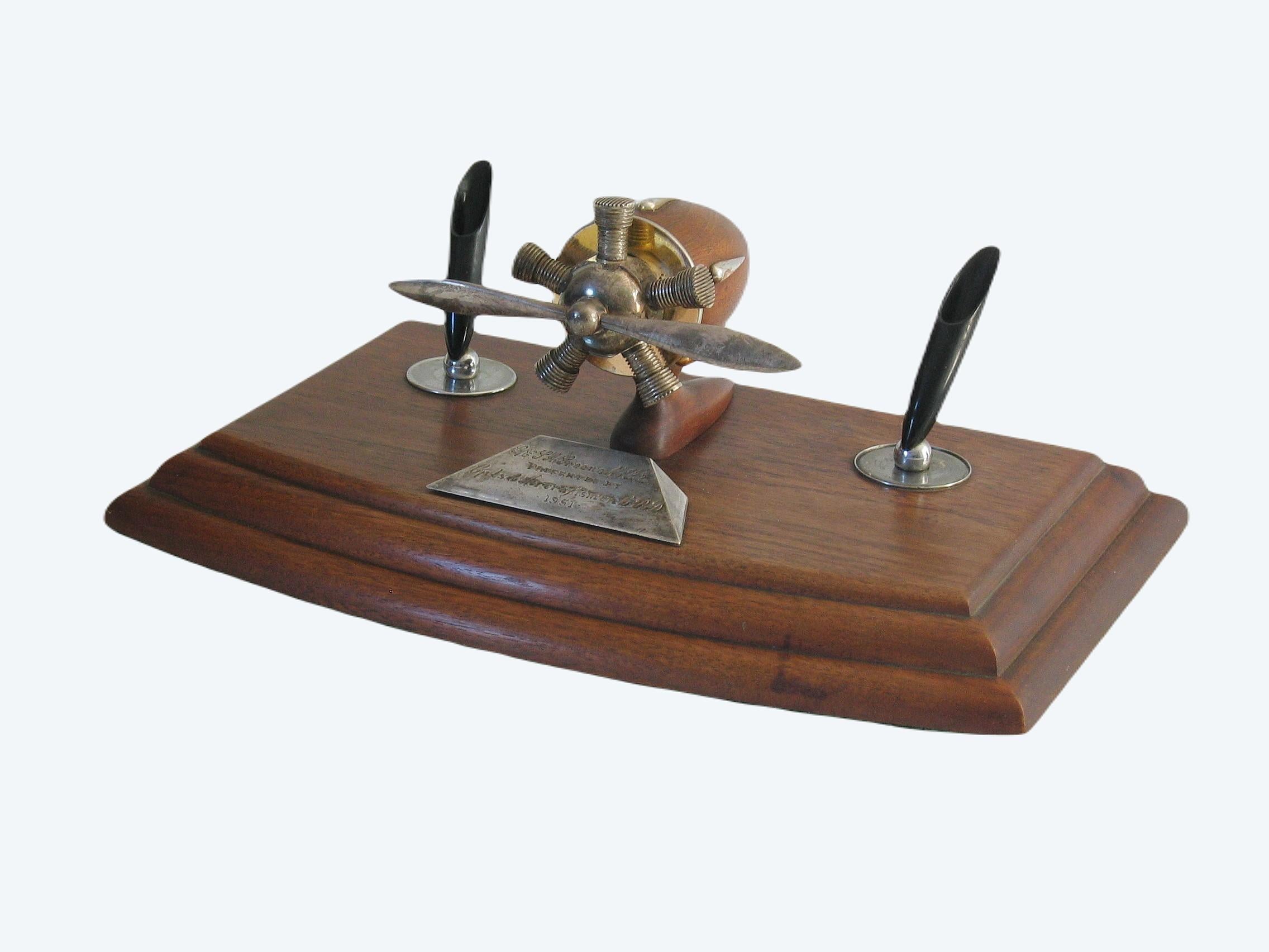 Mid-Century Modern Military Interest A Presentation Desk Pen Holder or Stand Dated 1951 For Sale
