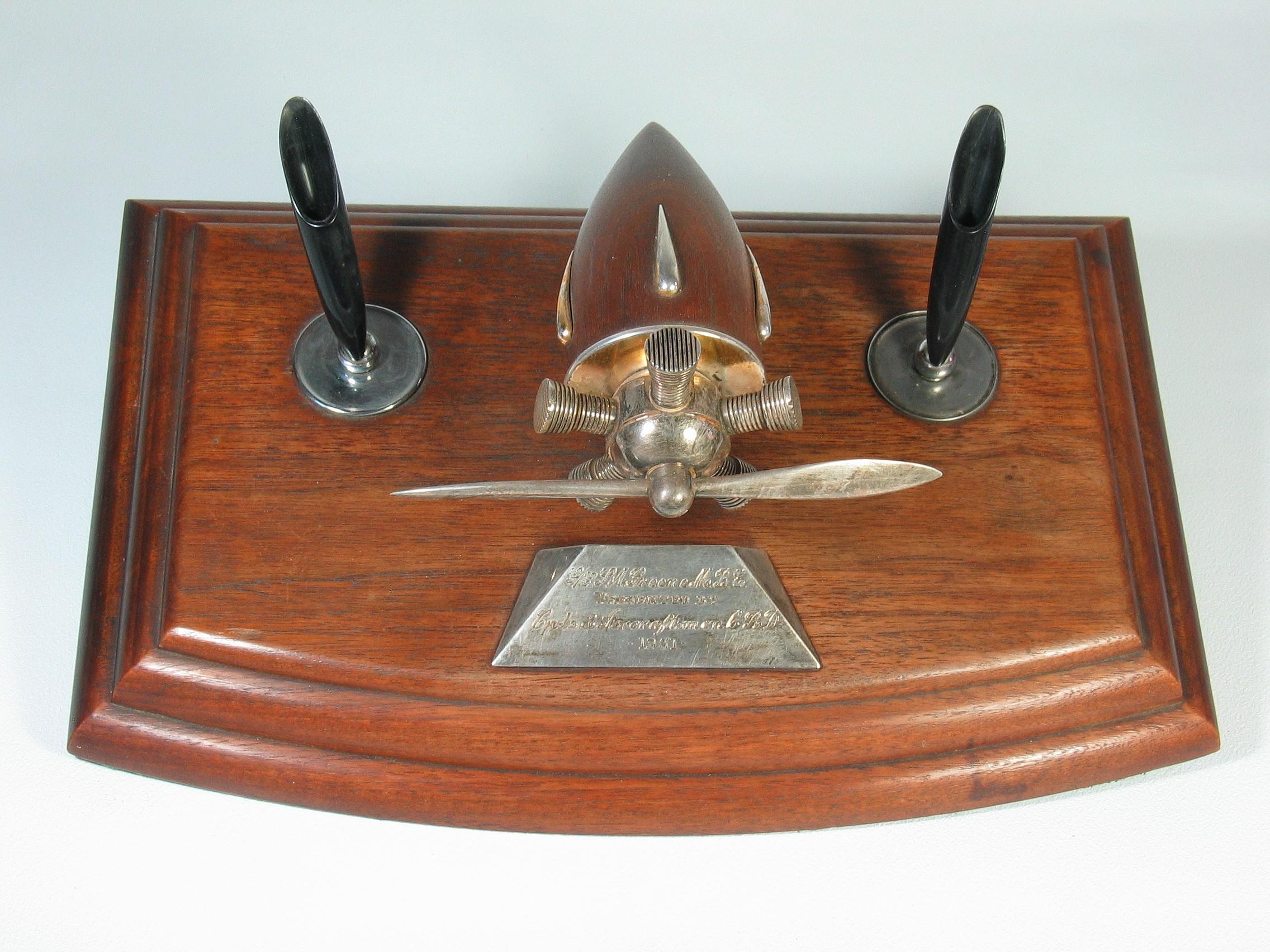 Wood Military Interest A Presentation Desk Pen Holder or Stand Dated 1951 For Sale