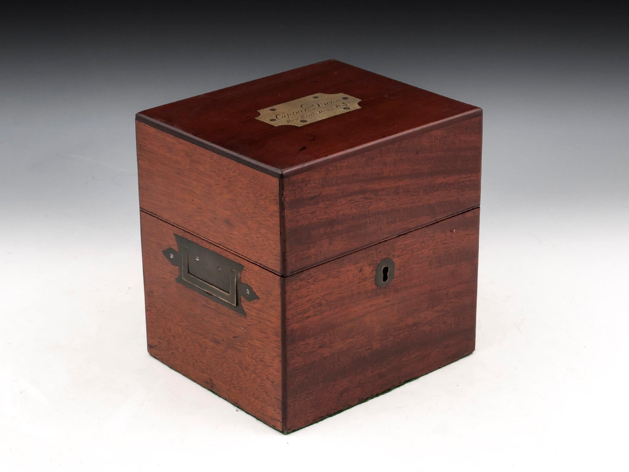 Brass Military Mahogany Decanter Box For Sale