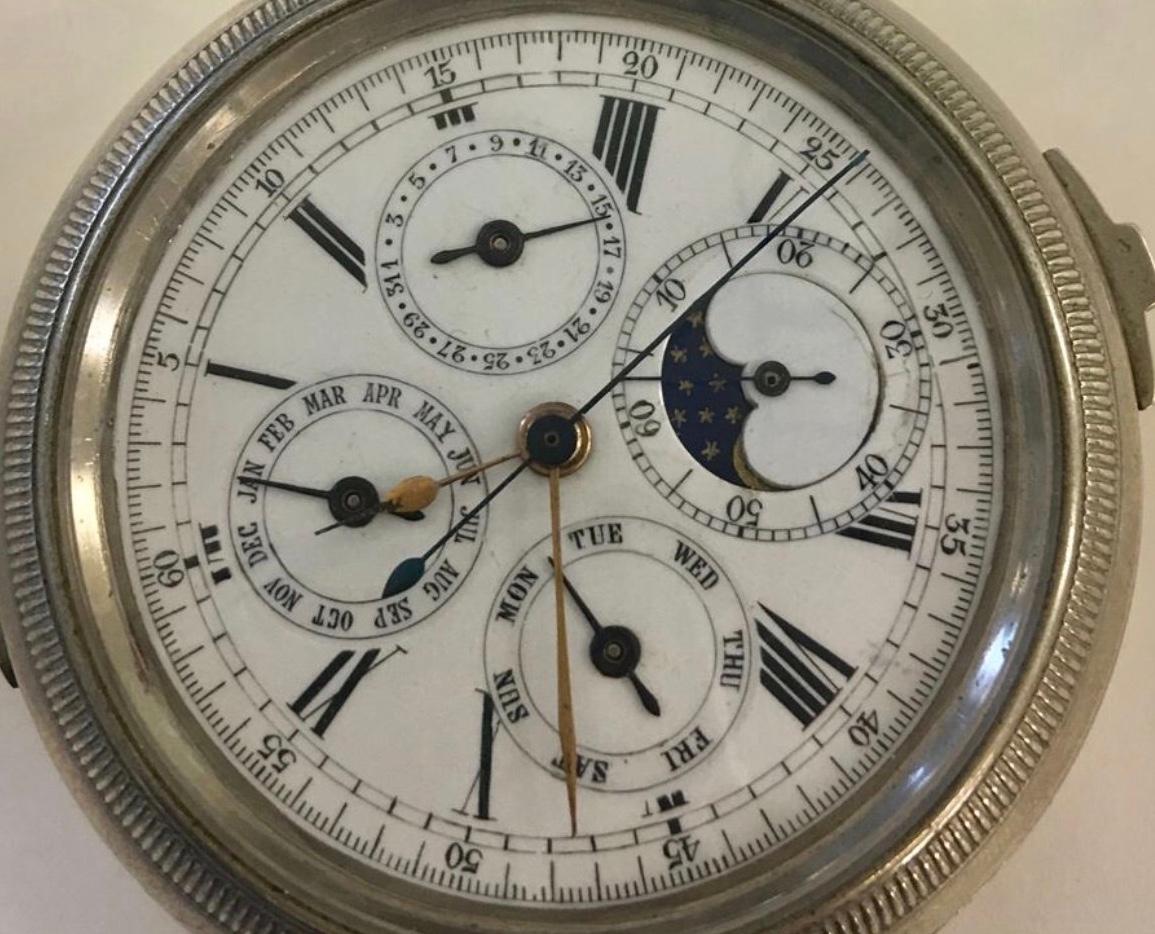Armee Minute Repeater Perpetual Moon Phase Kalender Chronograph Taschenuhr für Damen oder Herren im Angebot