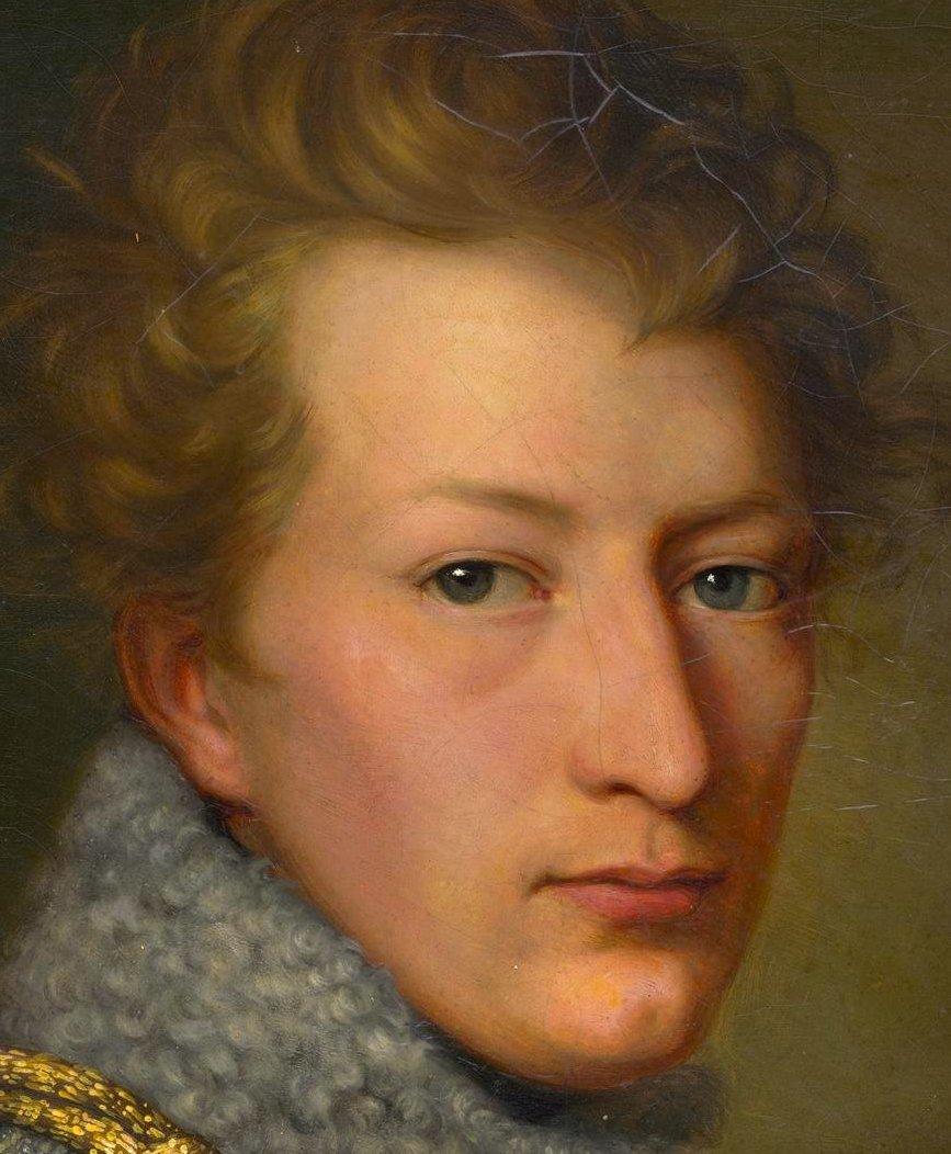 Regency 19th Century Military Oil Painting of Prussian Hussar by August Von Der Embde For Sale
