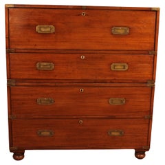 Military Or Campaign Chest Of Drawers In Blond Mahogany With Secretary - 19th Ce