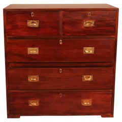 Military Or Campaign Chest Of Drawers In Mahogany - 19th Century