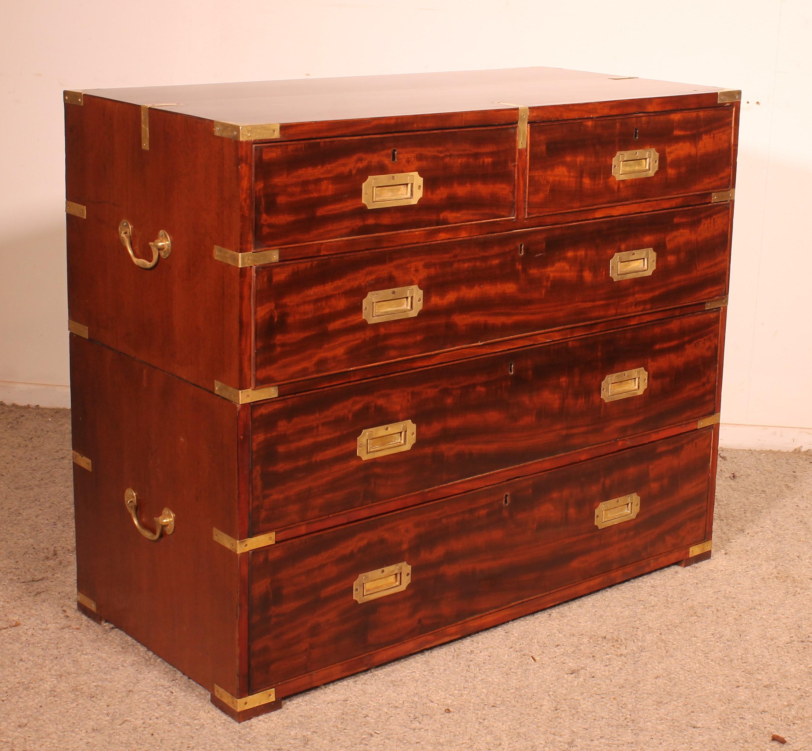 Military Or Campaign Officer's Chest Of Drawers In Mahogany - 19th Century en venta 4