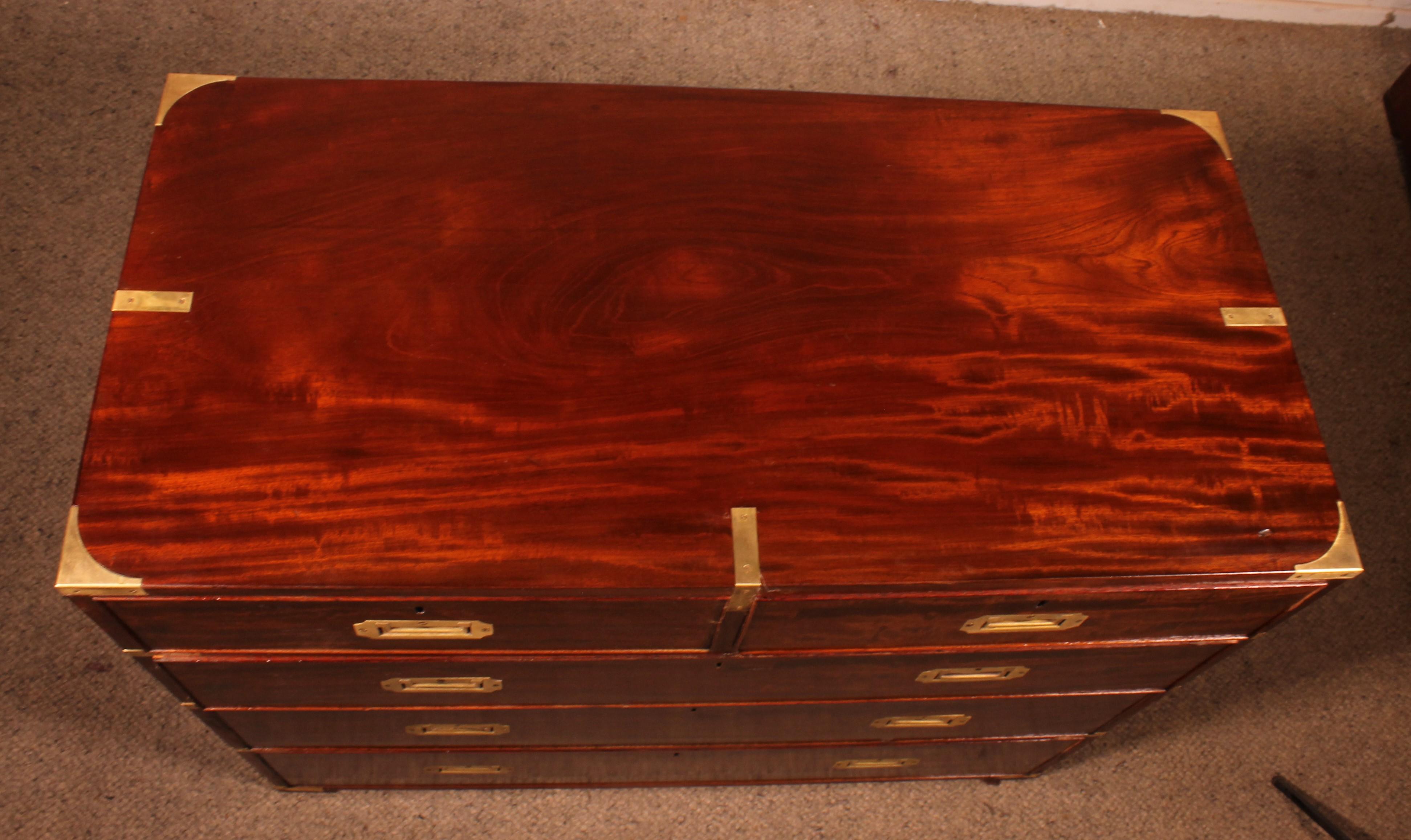 Military Or Campaign Officer's Chest Of Drawers In Mahogany - 19th Century en venta 5