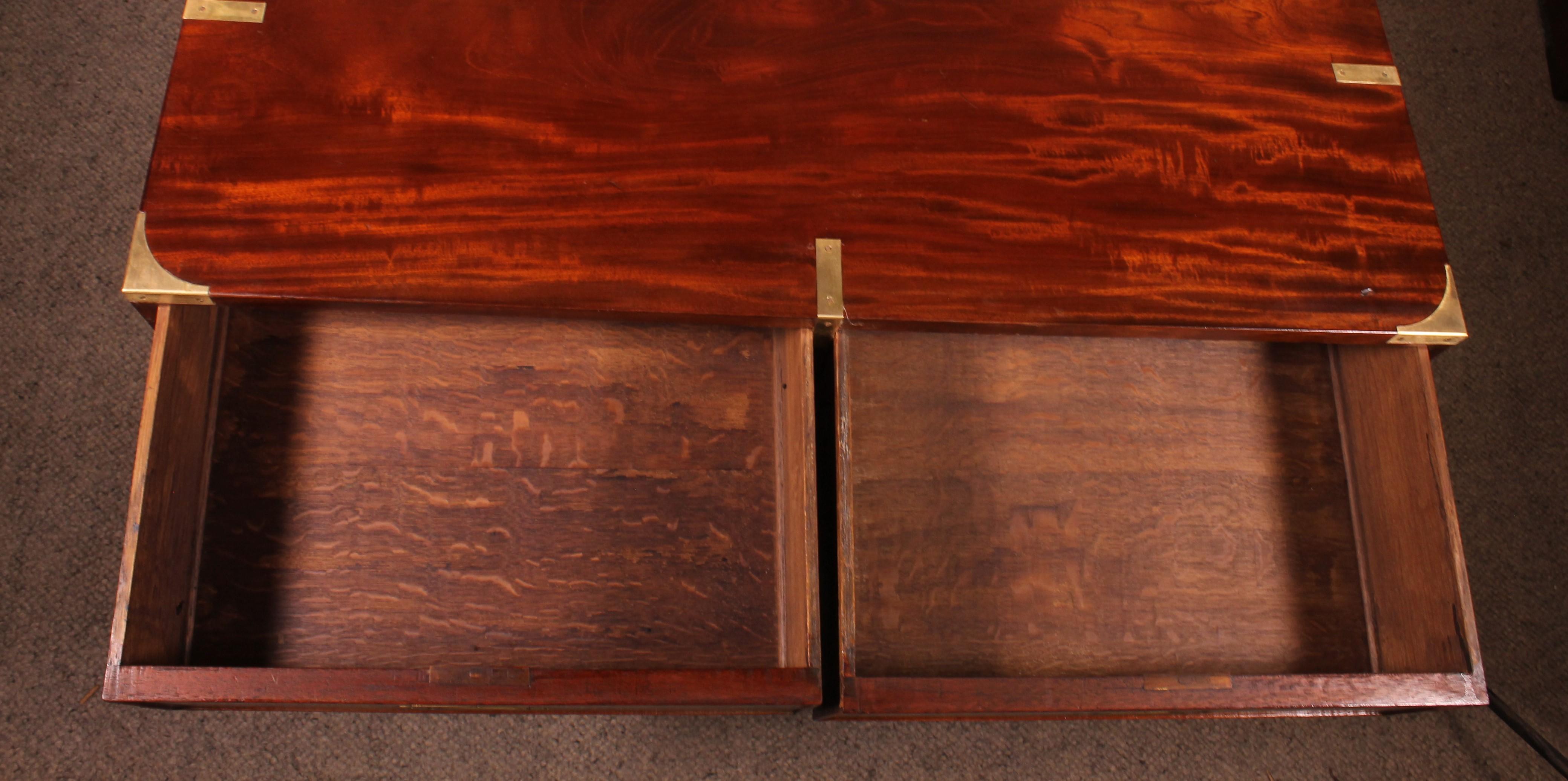 Military Or Campaign Officer's Chest Of Drawers In Mahogany - 19th Century en venta 6