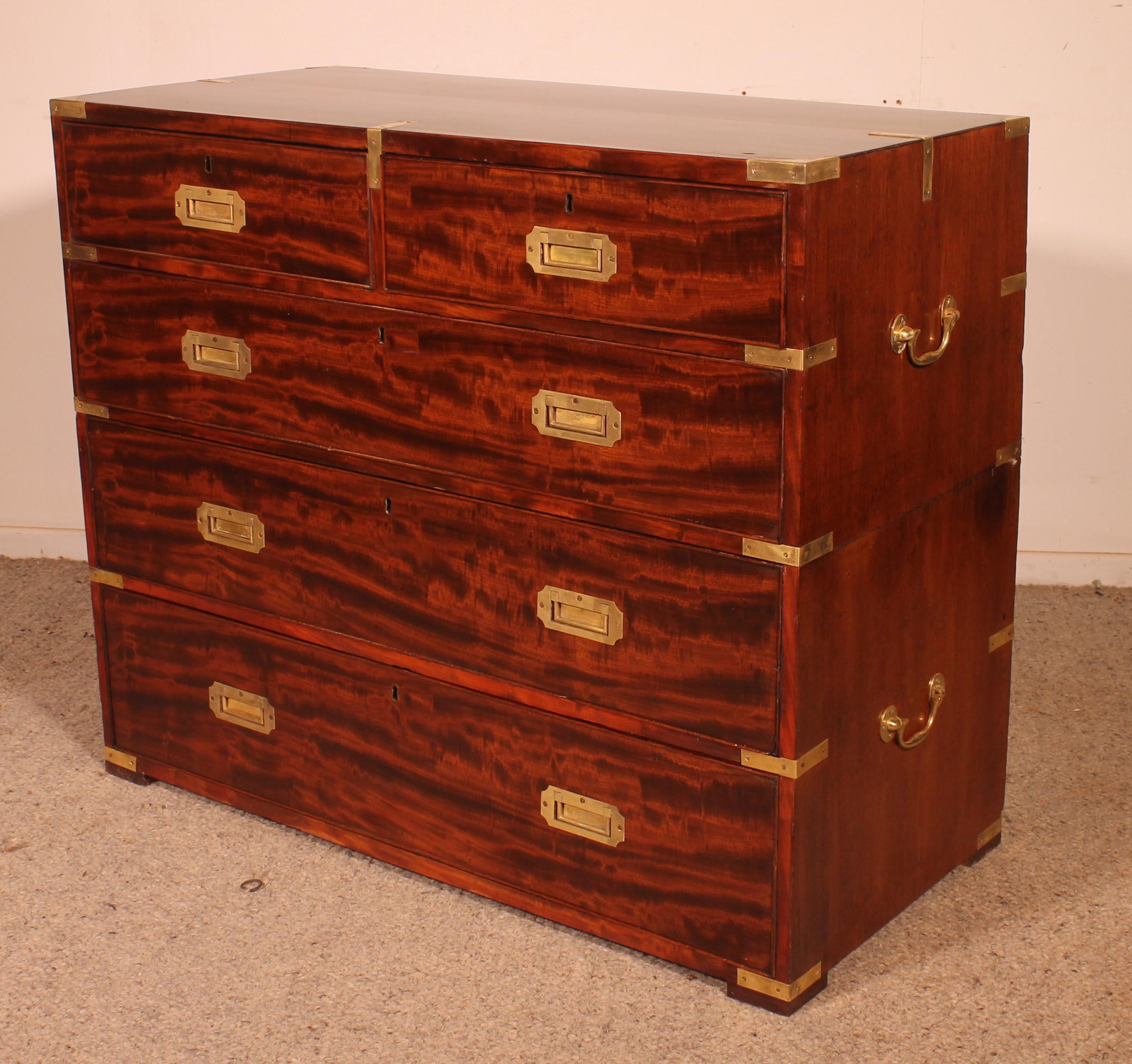 Military Or Campaign Officer's Chest Of Drawers In Mahogany - 19th Century siglo XIX en venta