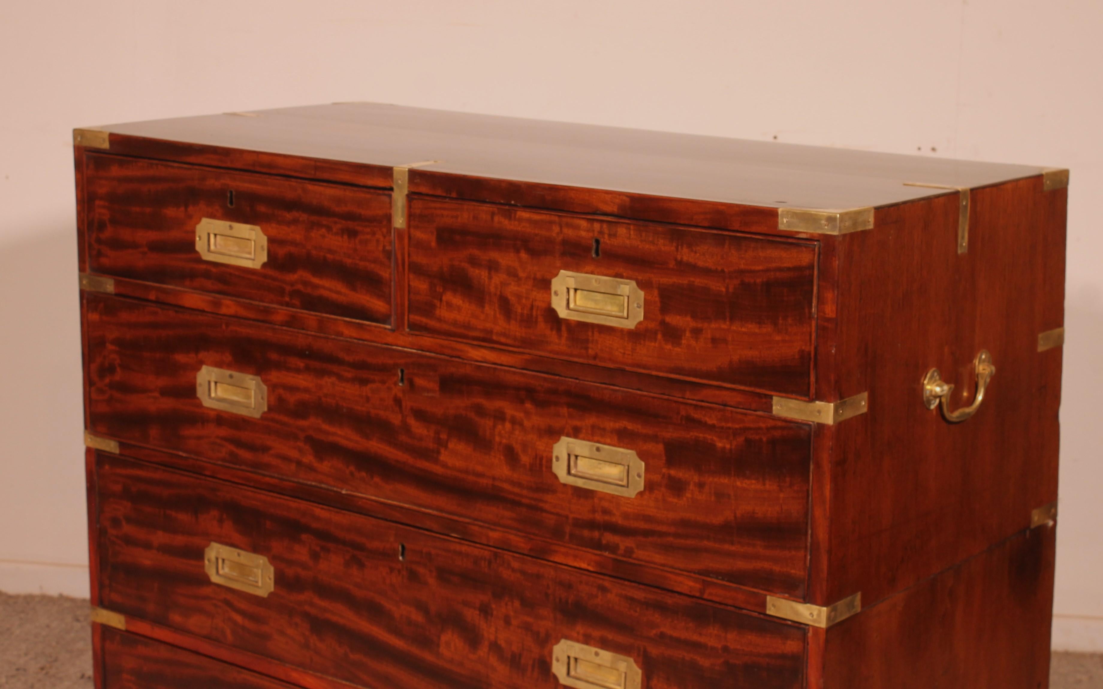 Military Or Campaign Officer's Chest Of Drawers In Mahogany - 19th Century Caoba en venta