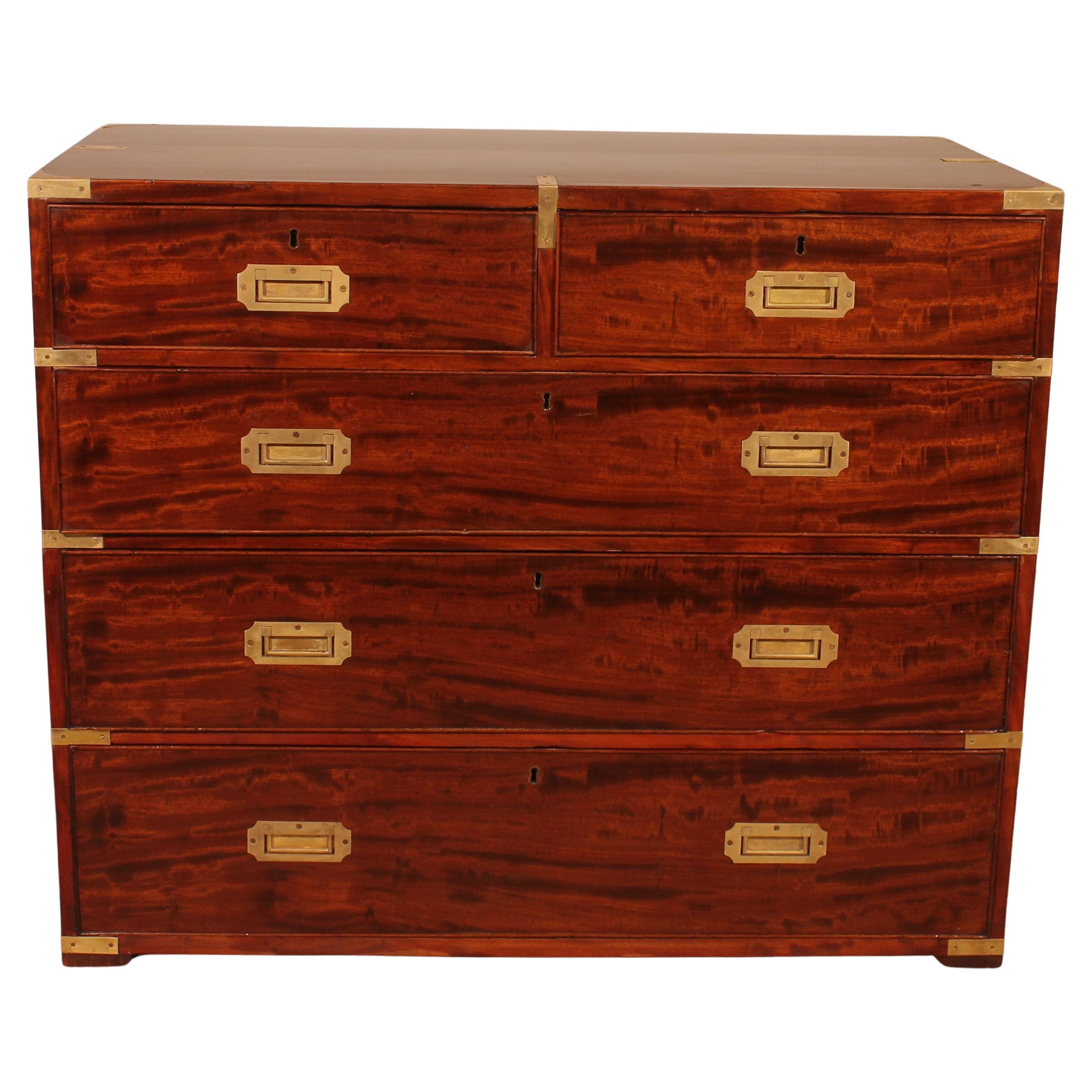 Military Or Campaign Officer's Chest Of Drawers In Mahogany - 19th Century