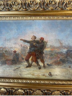 Battlefield French Infantry Prussians war 1870 signed Leon Ambroise Gauthier.