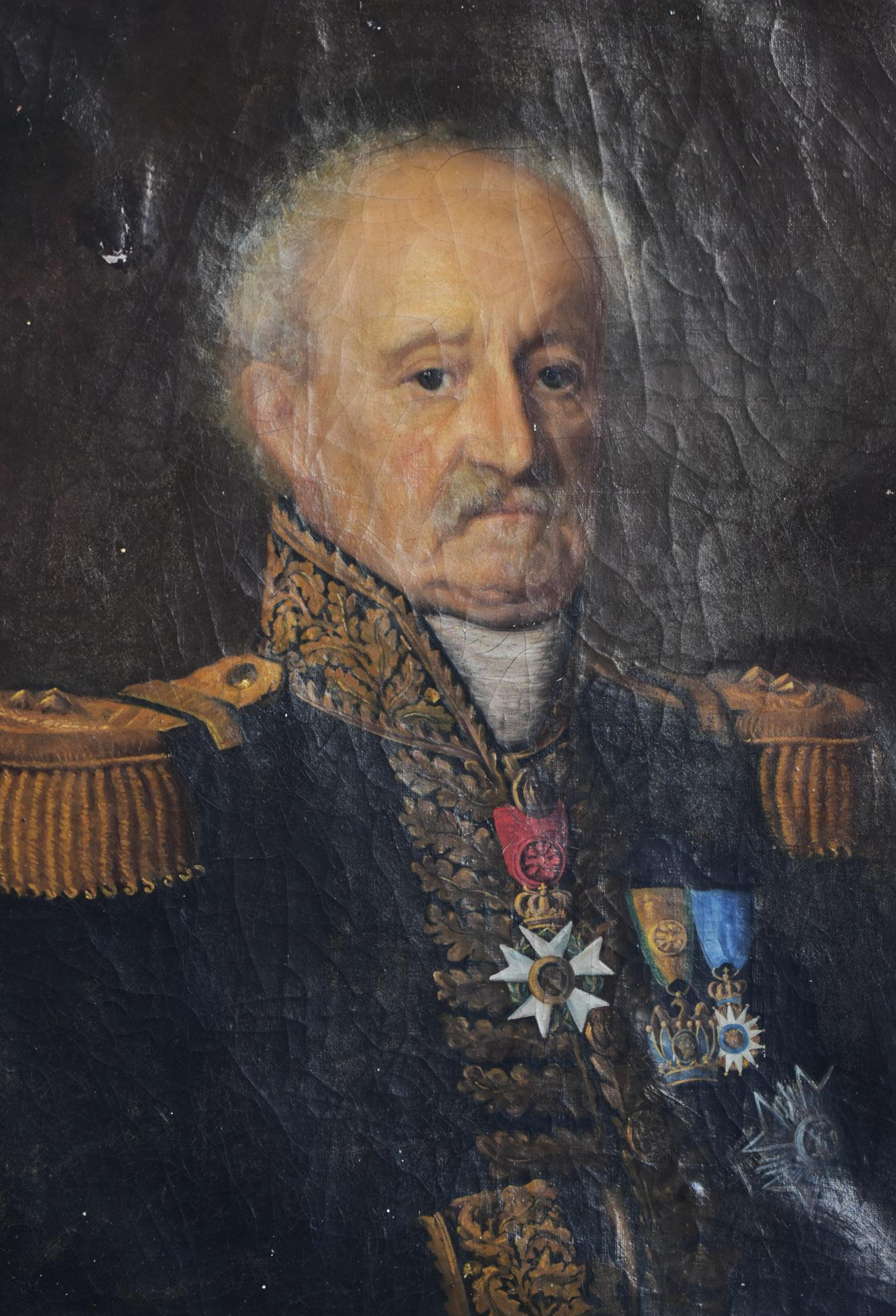 Portrait à l'huile sur toile du général Pierre-Augustin Hulin (1758-1841), personnage historique qui s'est illustré pendant les guerres de la Révolution et les campagnes napoléoniennes. Grand Croix de la Légion d'honneur etc.etc.