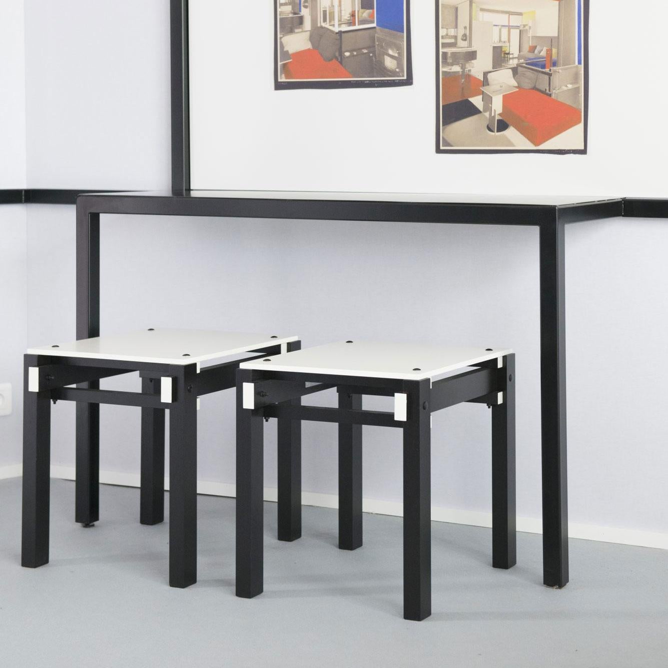 Dutch Military Stool in Black and White, De Stijl, Designed in 1923 by Gerrit Rietveld For Sale