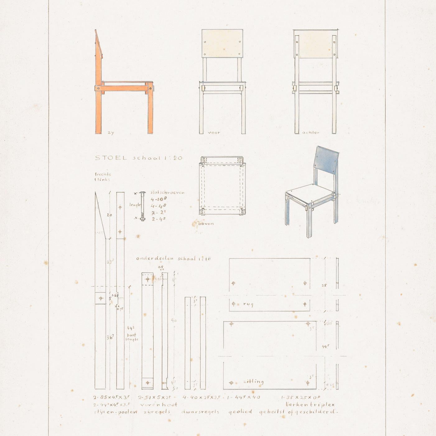 Stained Military Stool in Black and White, De Stijl, Designed in 1923 by Gerrit Rietveld For Sale