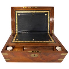 Antique Military Style Victorian Lap Desk Writing Slope Box, circa 1850