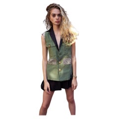 Military Vest Sleeveless Jacket Green Brocade One of a kind J Dauphin