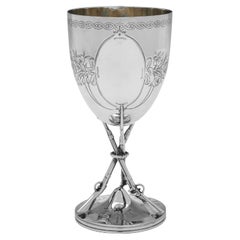 Military Victorian sterling silver goblet with rifles to the stem made in 1864