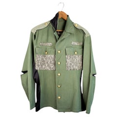 Military Used Jacket Green Repurposed Recycled Lurex Sequin J Dauphin Small