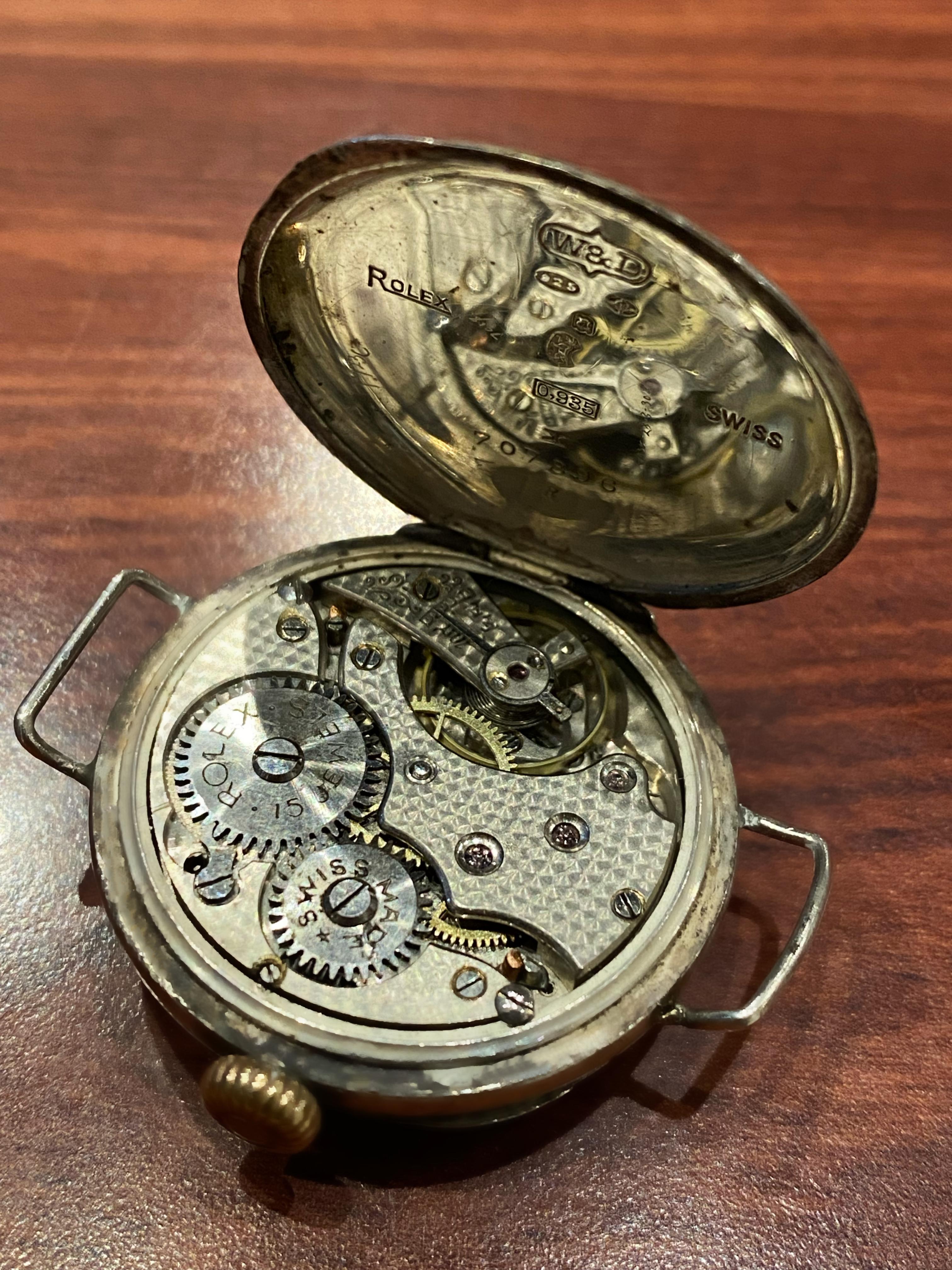 Military WWI Trench Rolex W&D c1916 S/Silver Large 35mm Hinged Case Mens’ Watch 1