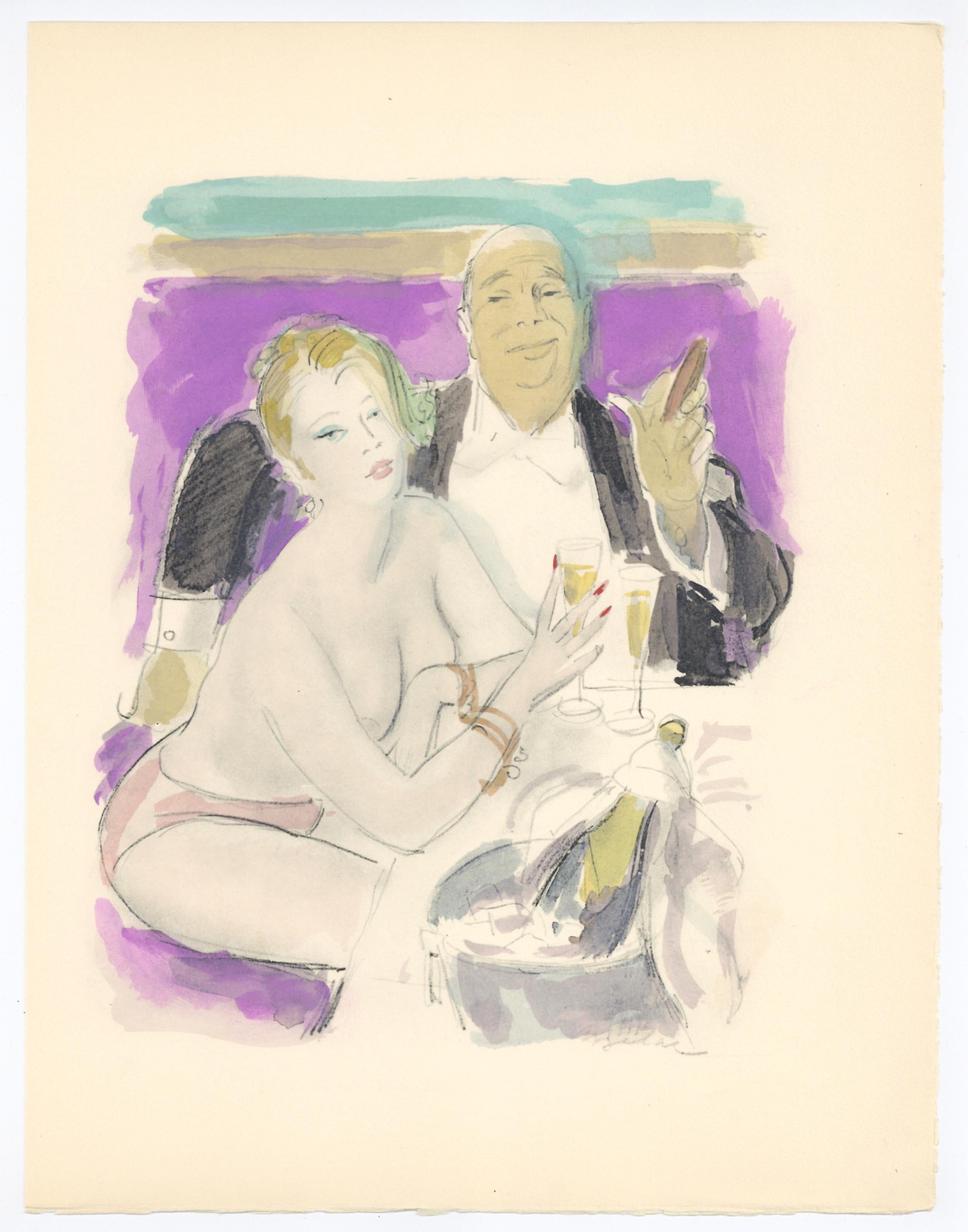 (after) Milivoj Uzelac - "Vins, amours et fantaisies" pochoir - Print by Milivoy Uzelac