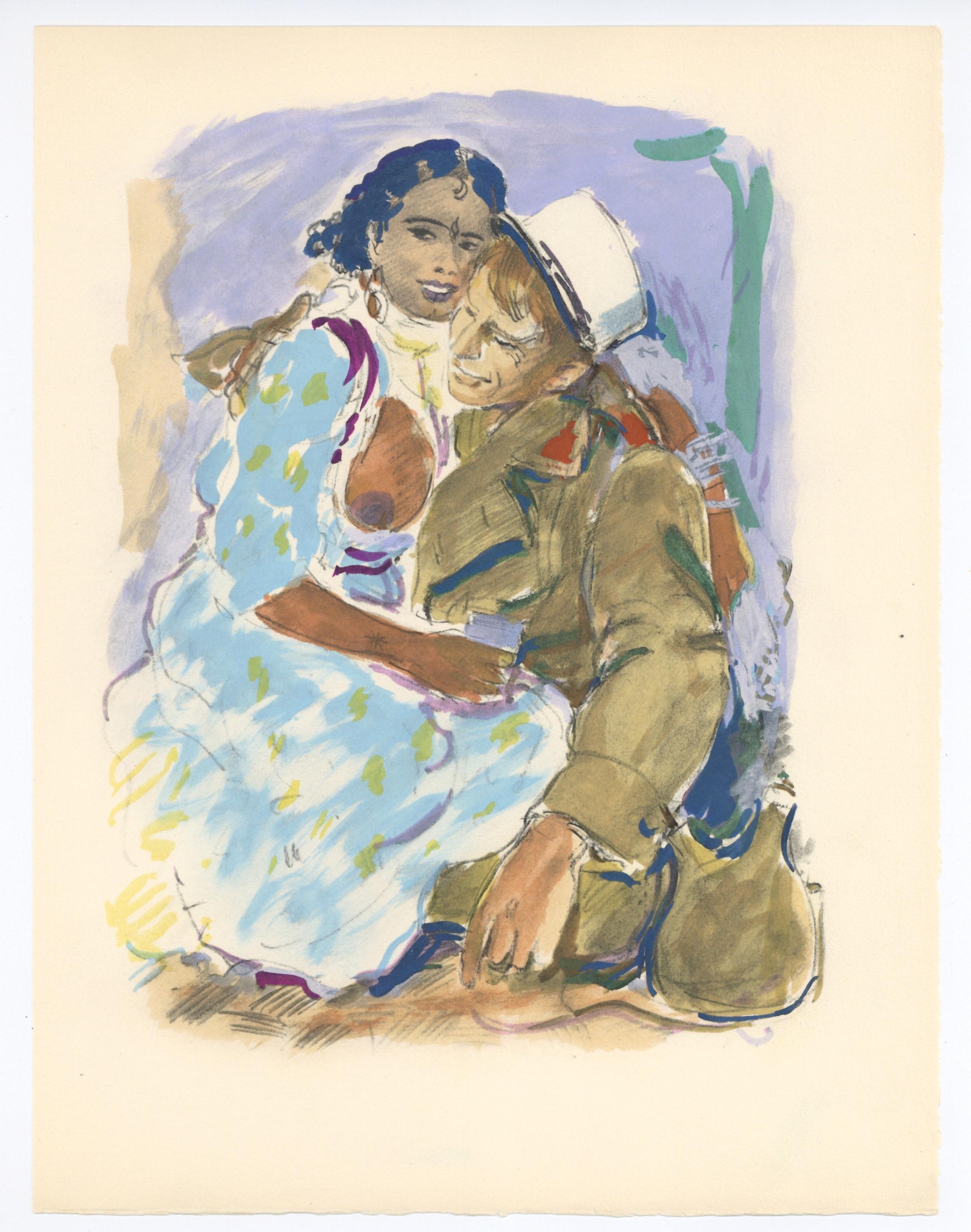 (after) Milivoj Uzelac - "Vins, amours et fantaisies" pochoir - Print by Milivoy Uzelac