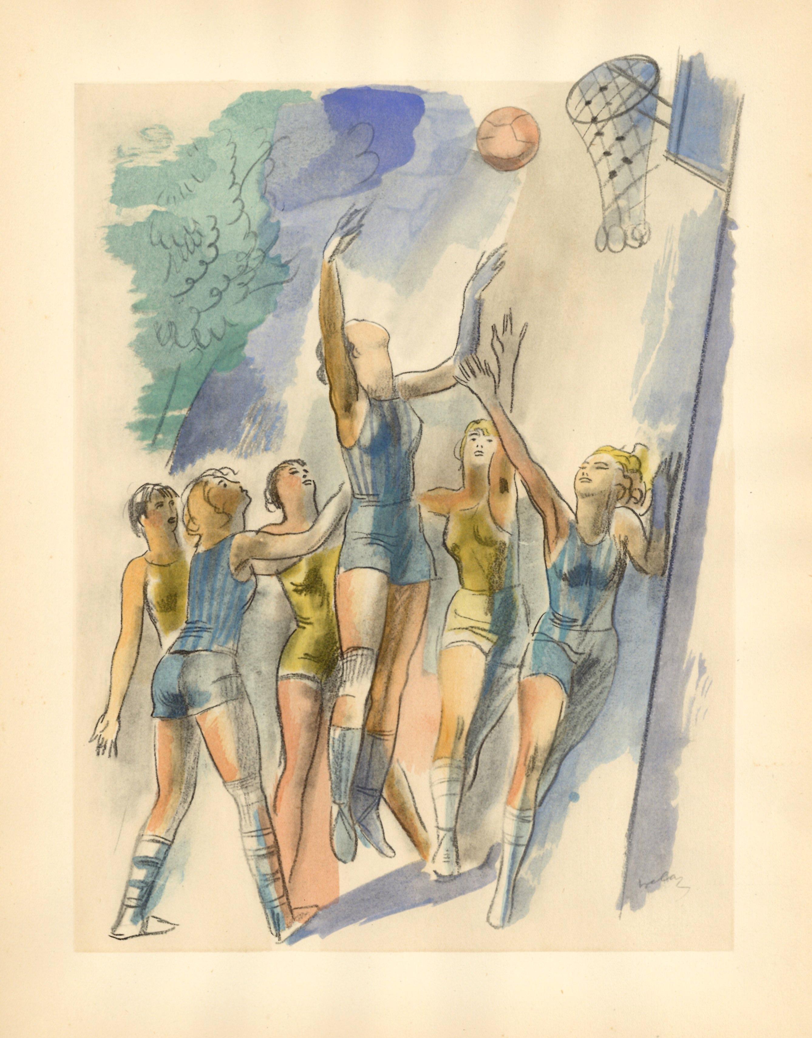 Pochoir „Le Basket-Ball“ für Les Joies du Sport – Print von Milivoy Uzelac