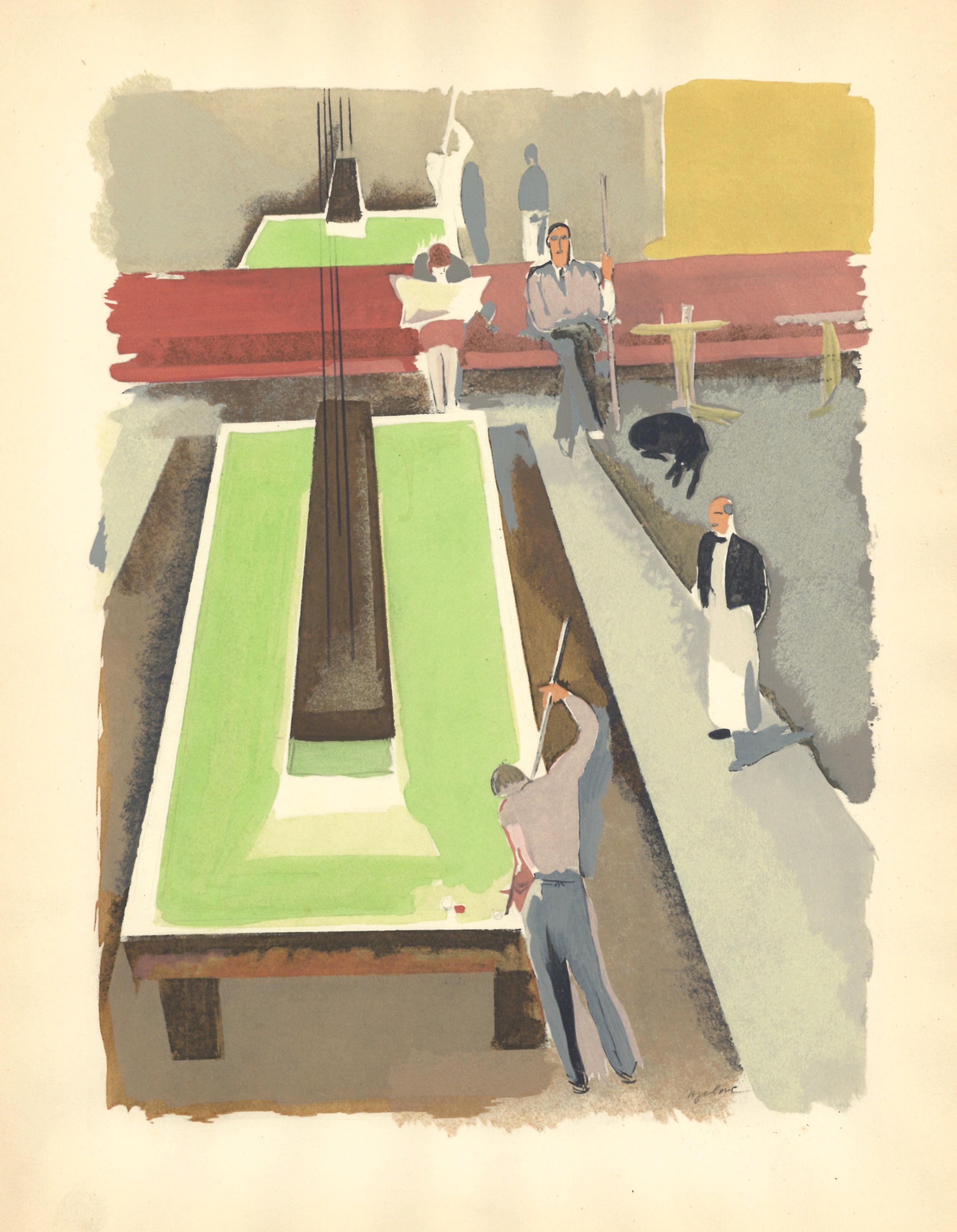 "Le Billard" pochoir for Les Joies du Sport - Billiards - Print by Milivoy Uzelac