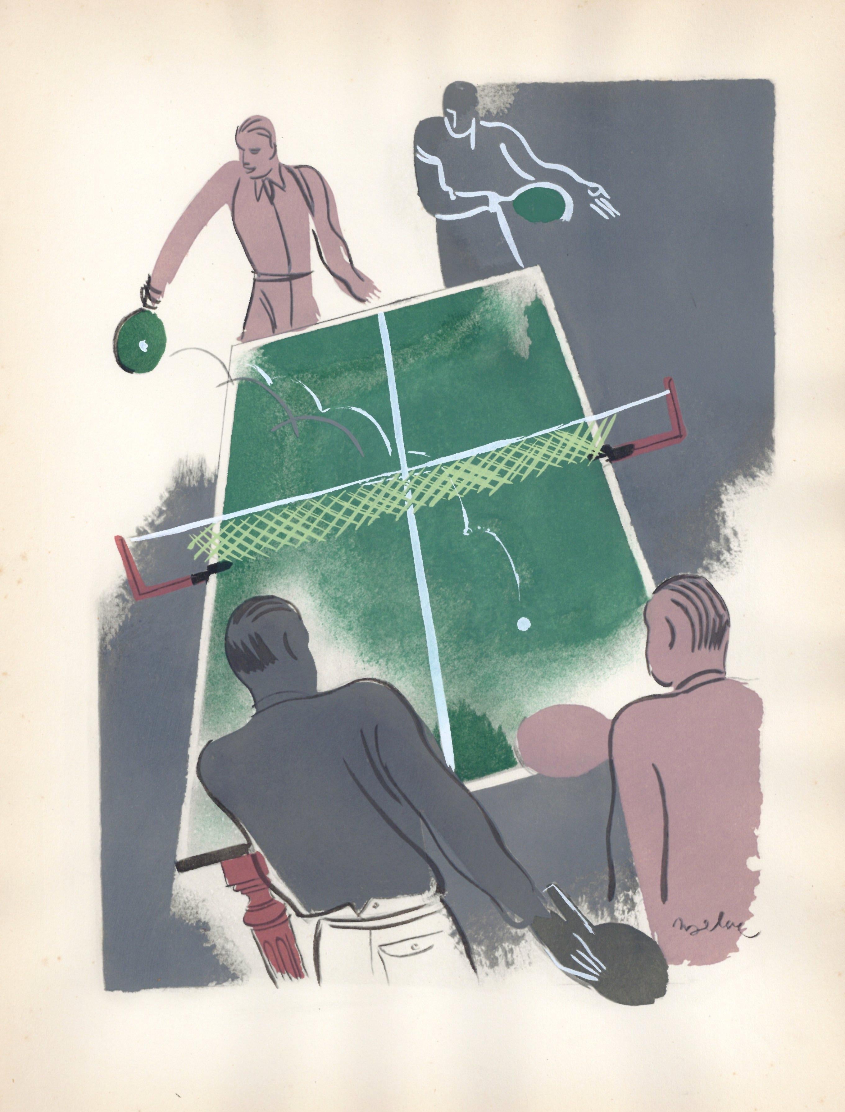 "Le Ping-Pong" pochoir for Les Joies du Sport - Print by Milivoy Uzelac