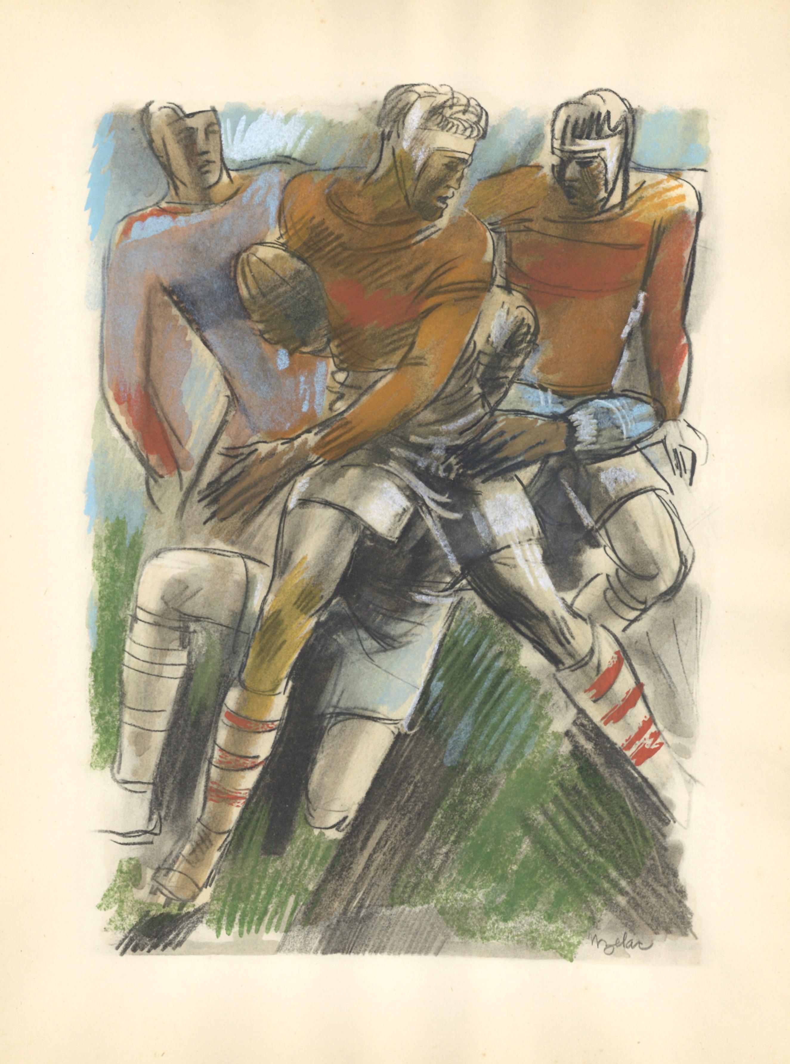 Pochoir „Le Rugby“ für Les Joies du Sport – Print von Milivoy Uzelac