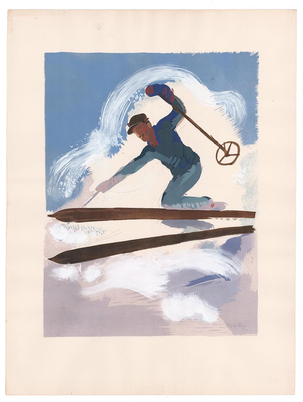 Le Skiing in Silver Frame - Print by Milivoy Uzelac