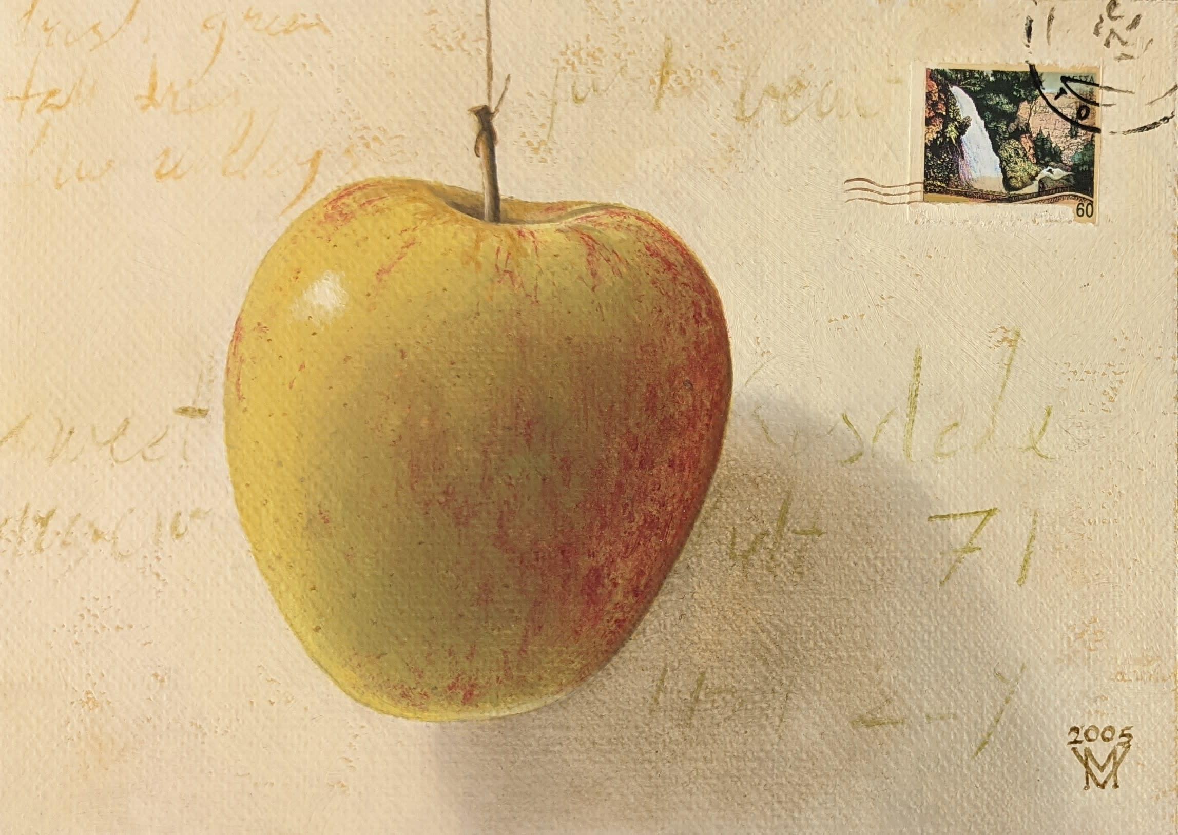 Miljan Vasiljevic Still-Life Painting - Green-Red Apple