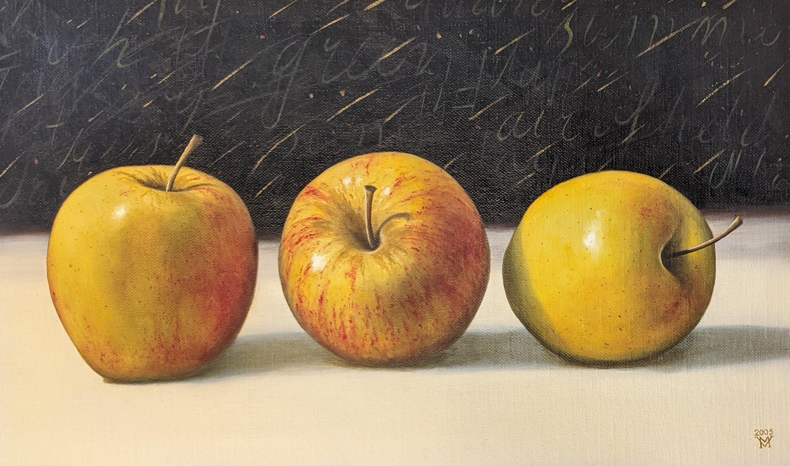 Miljan Vasiljevic Still-Life Painting – Drei rot-gelbe Äpfel