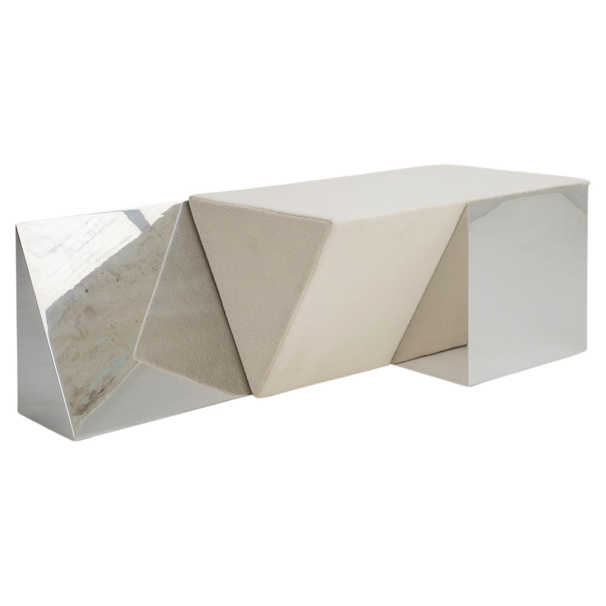 Miljevina Bench Large in Mirror-Polished Stainless Steel and Upholstery