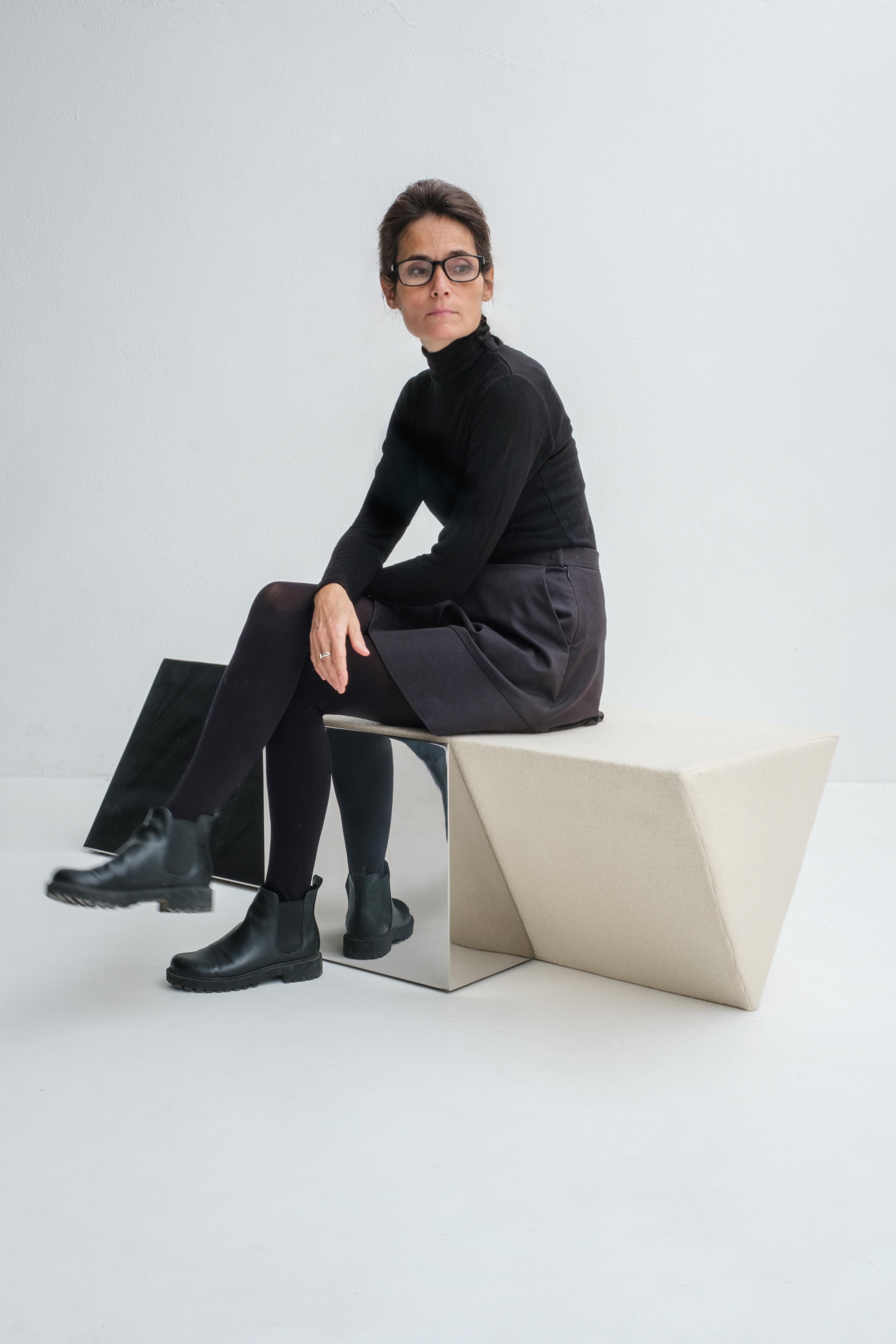Modern Miljevina Bench Medium in Mirror-Polished Stainless Steel and Upholstery