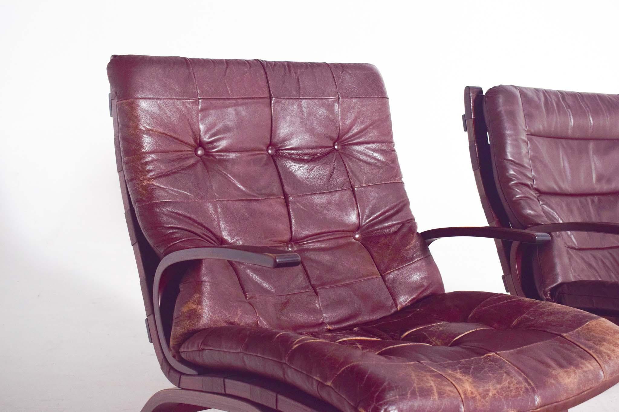 Mid-Century Modern Miljo Range Armchairs, Leather on Plywood Frame, Denmark 1960s For Sale