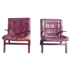 Retro Miljo Range Armchairs, Leather on Plywood Frame, Denmark 1960s