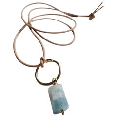 Milk Blue Aquamarine Gemstone Chakra Love Leather Talisman Boho Necklace