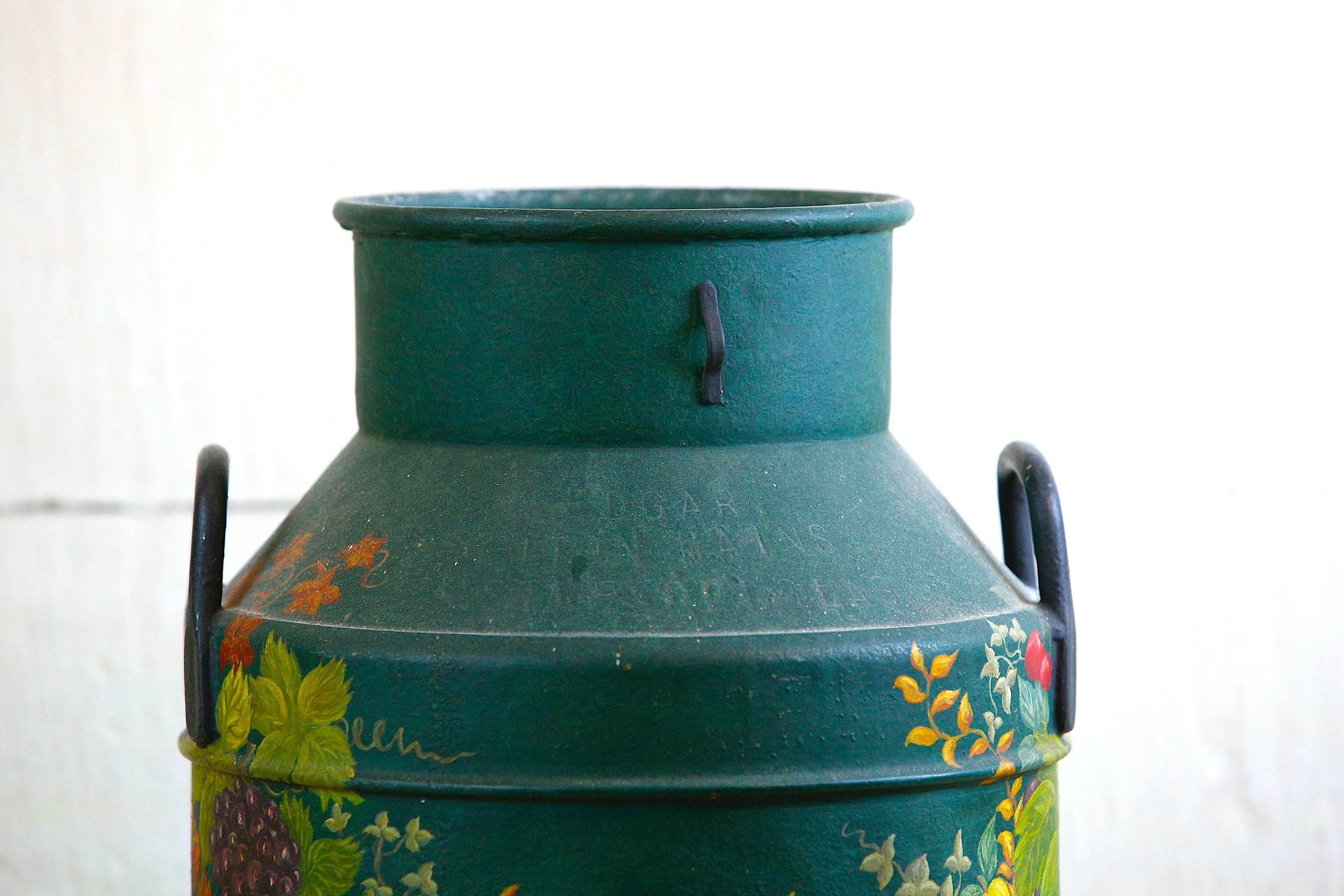 Hand-Painted Milk Churn Painted Jardiniere Umbrella Pot For Sale