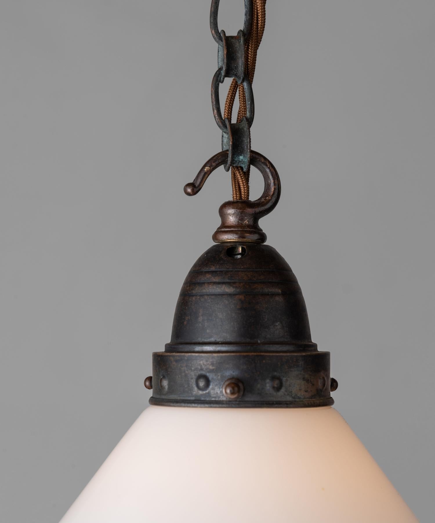 Milk and Frosted Glass Pendants, Germany, circa 1930 In Good Condition In Culver City, CA