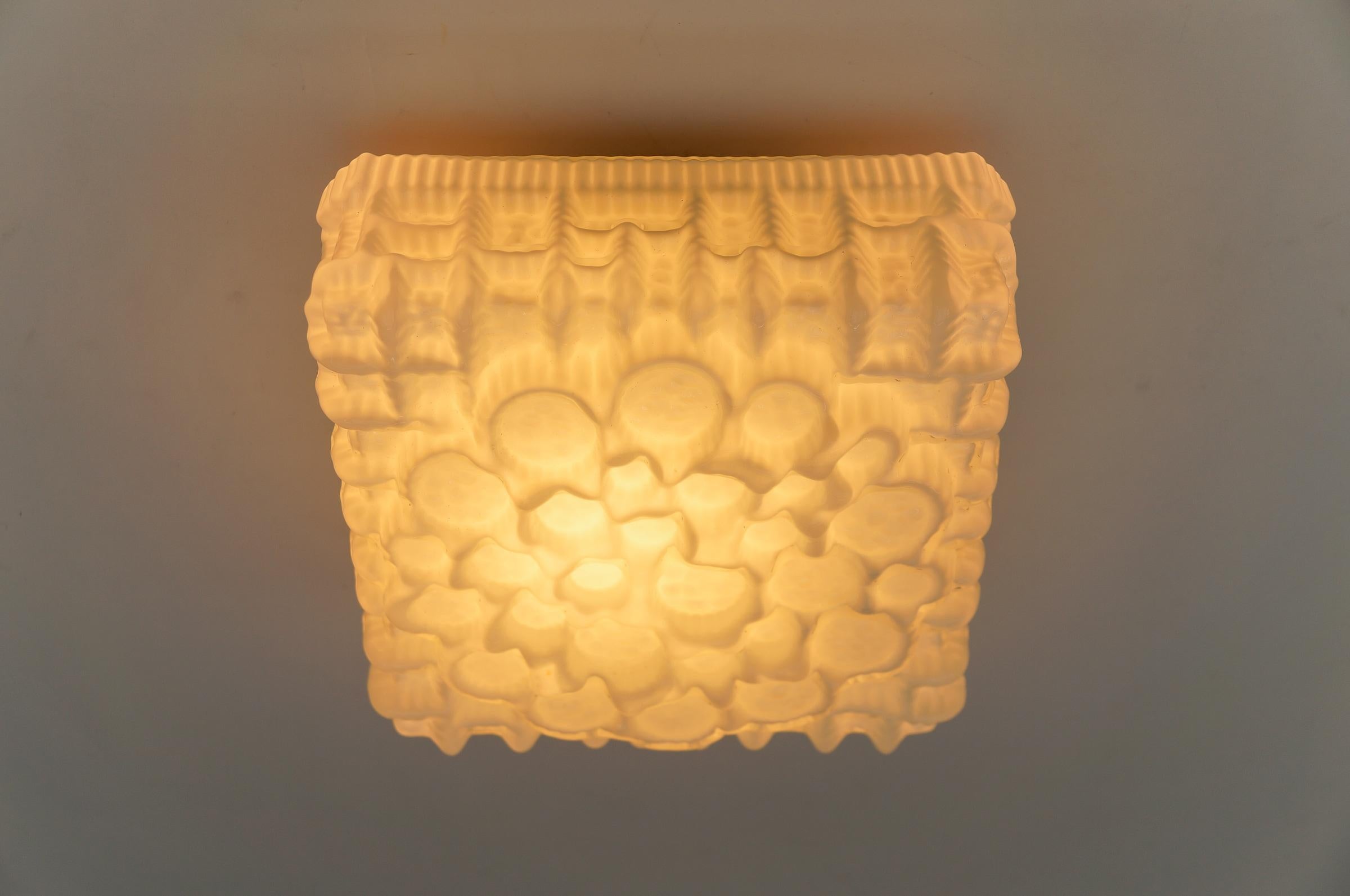 Milk Glass 3D Flush Mount Lamp, Germany 1960s In Good Condition For Sale In Nürnberg, Bayern