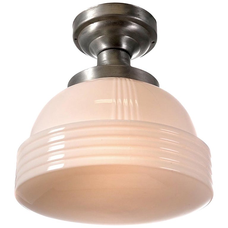 Milk Glass Art Deco Flush Mount Lamps