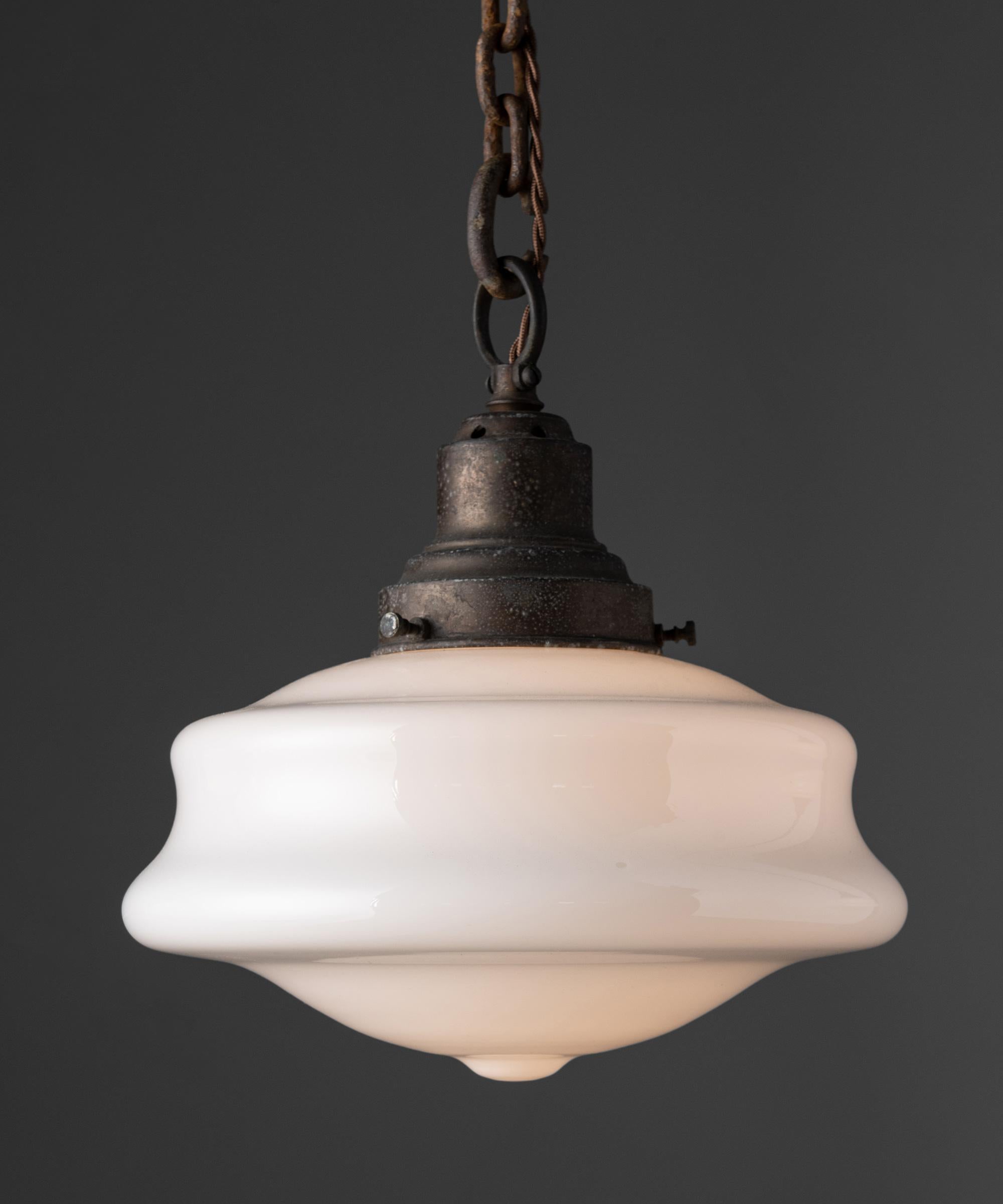 Mid-20th Century Milk Glass & Brass Pendant, England circa 1930