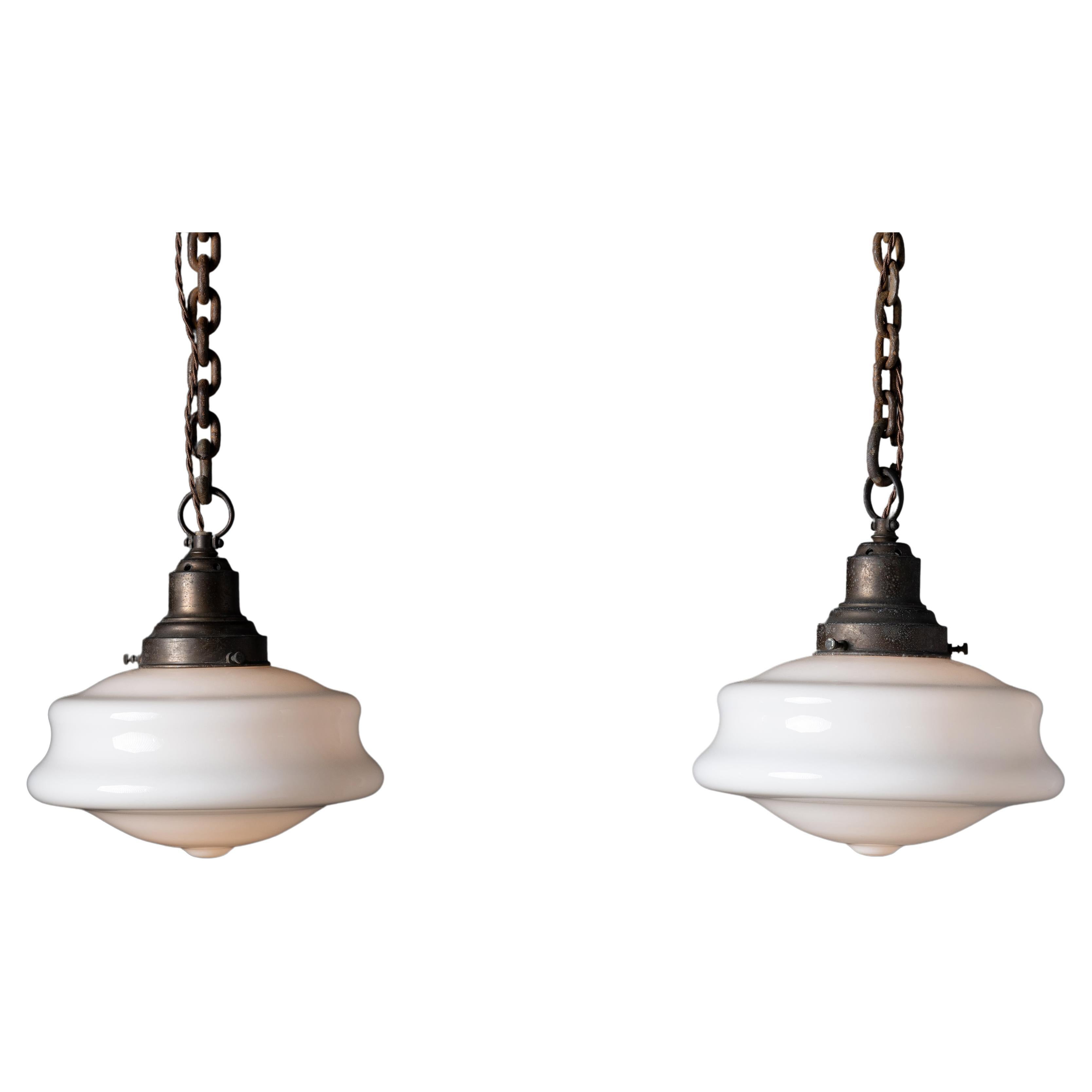 Antique Brass Pendant With Original Milk Glass Pendant at 1stDibs