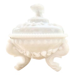 Milk Glass Candy Dish W/ Lid, Westmoreland Glass Co. Argonaut Shell Pattern