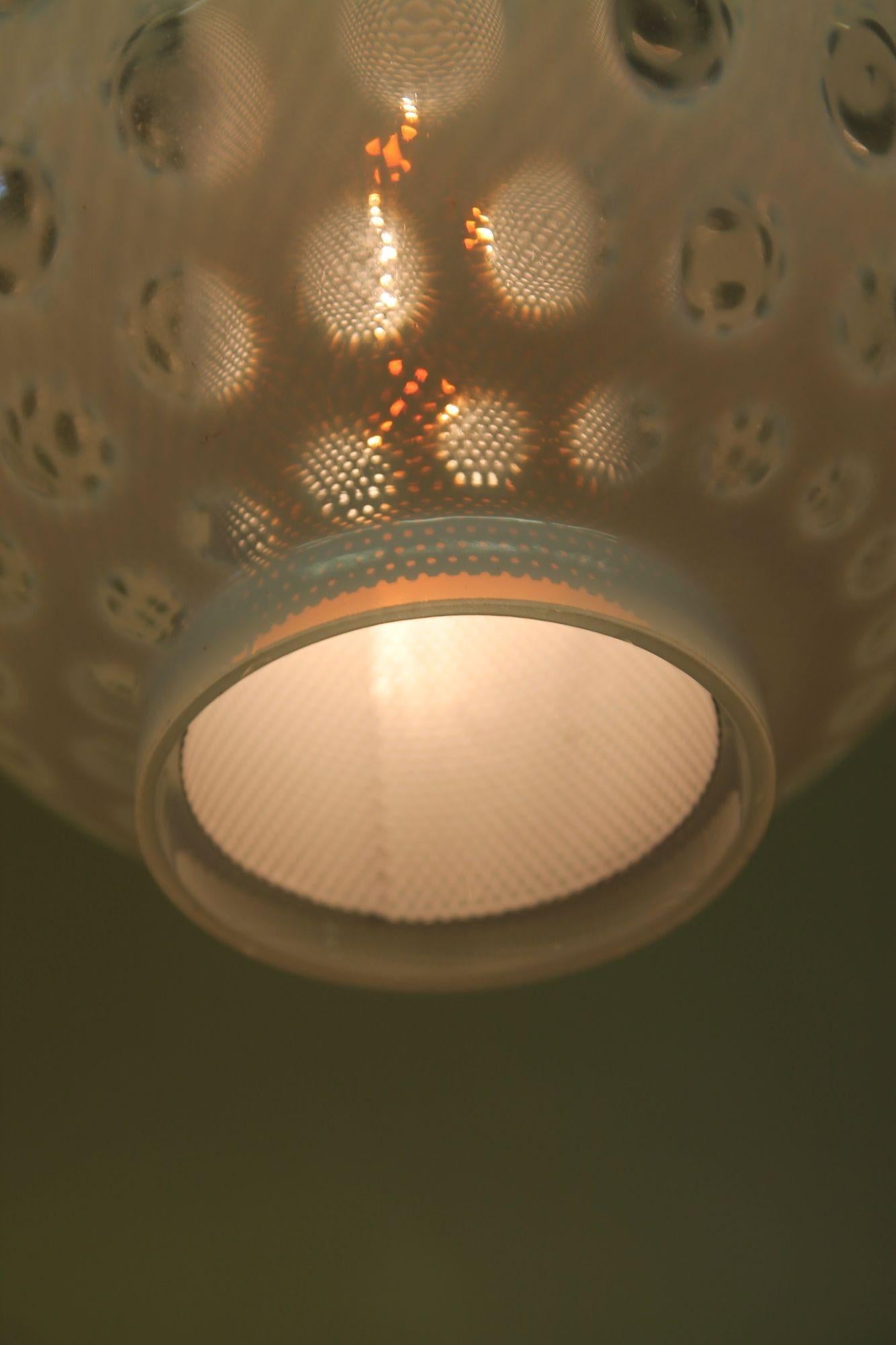 Mid-20th Century Milk Glass/Clear Glass Pendant Light with Gold Chain and Cap