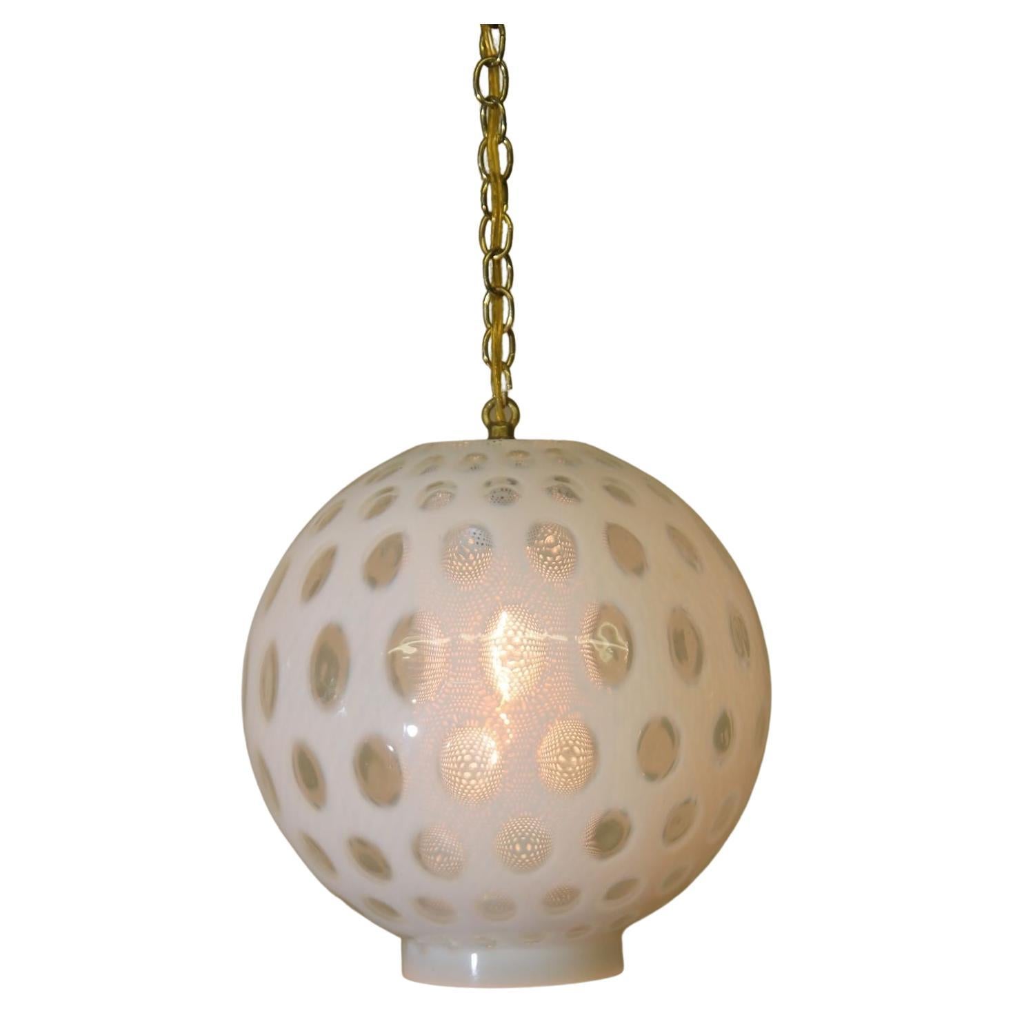 Milk Glass/Clear Glass Pendant Light with Gold Chain and Cap