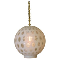 Milk Glass/Clear Glass Pendant Light with Gold Chain and Cap