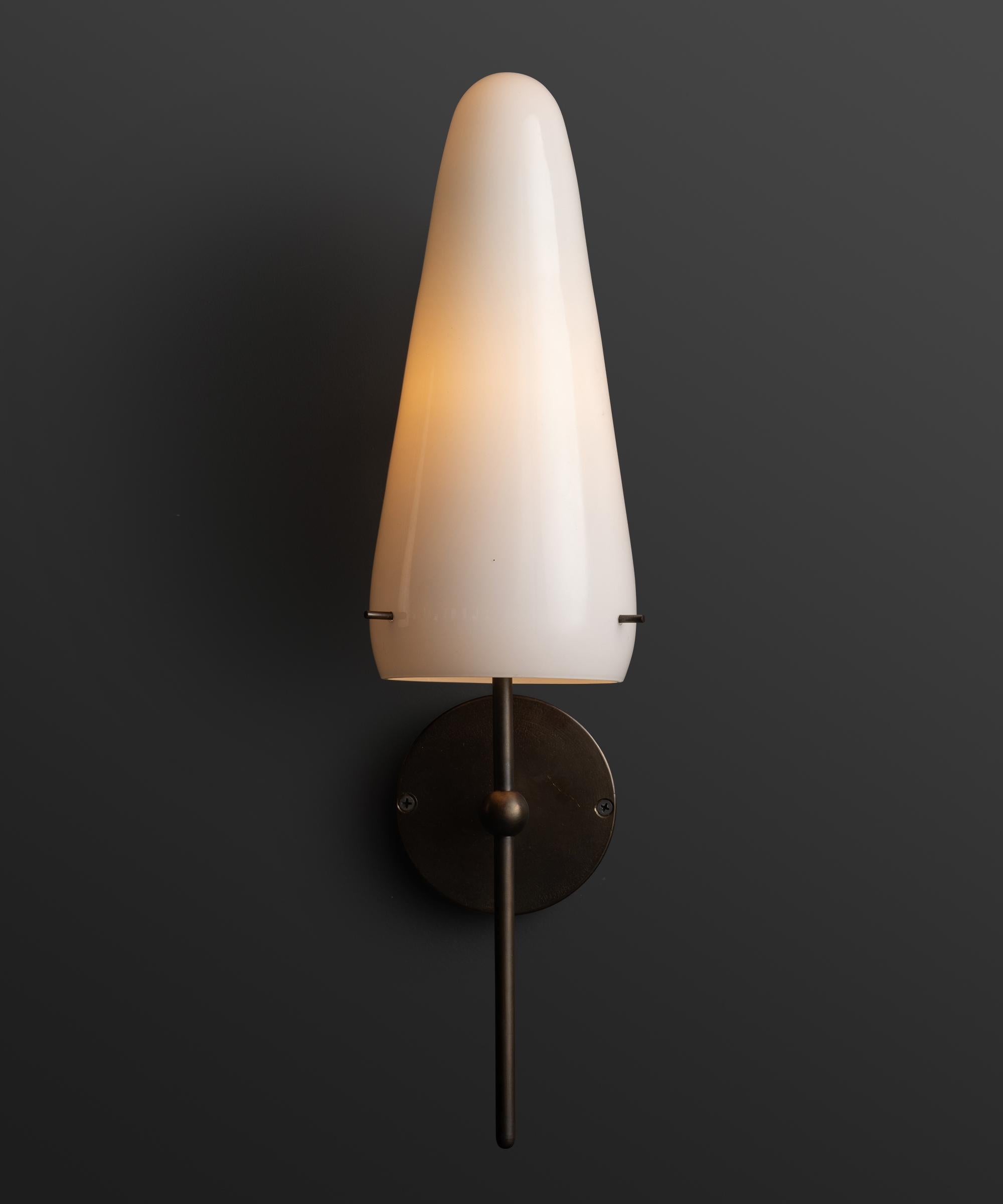 Milk Glass Cone Sconce, Made in Italy In New Condition For Sale In Culver City, CA
