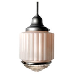 Milk Glass Deco with Clear Crystal Cut Lens Bottom Pendent