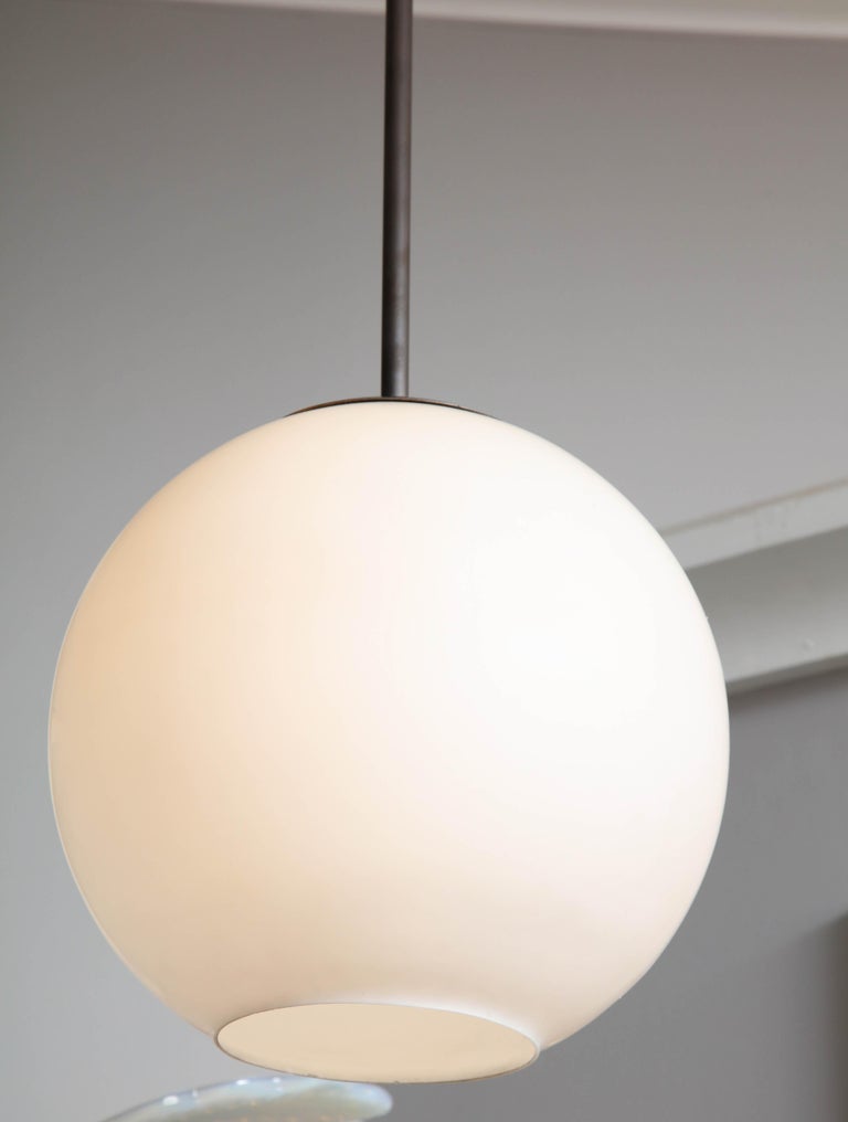 Milk Glass Globe Linear Pendant With Antique Brass Canopy For Blown Glass Milk Globe Linear Pendant With Antique Brass Canopy For