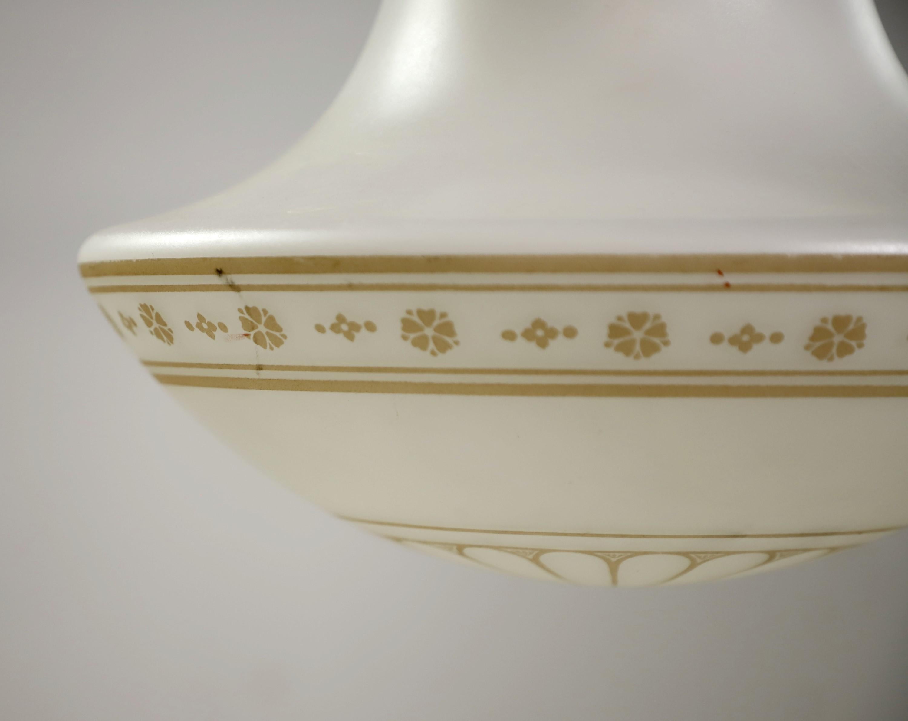Milk Glass Pendant Light Gothic Stencil Pattern Brass Hardware In Good Condition In New York, NY